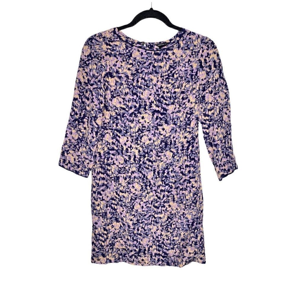 Club Monaco Dress Size 00 Women's Long Sleeve Floral 100% Silk Midi Multicolor